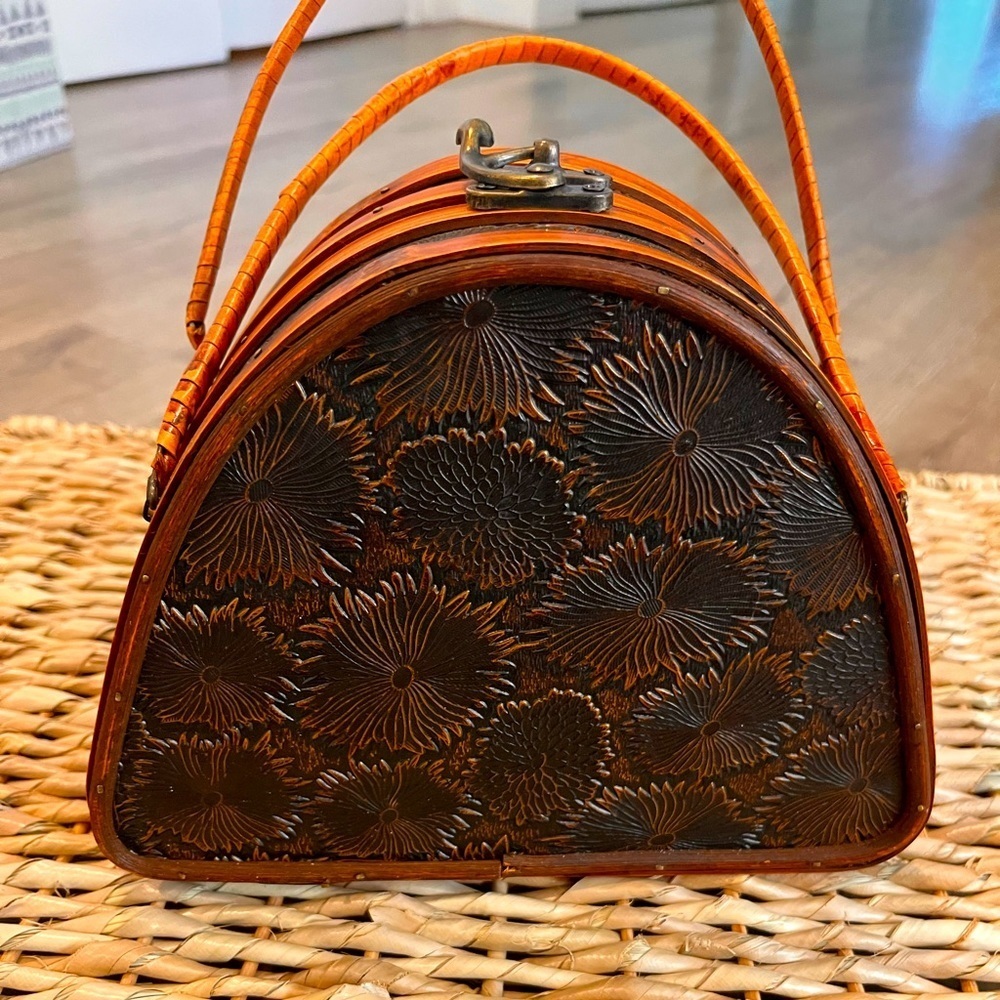 Vintage Artisan style purse designed from all wood with embossed design